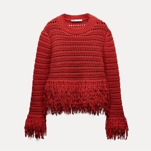 Zara FRINGED KNIT SWEATER